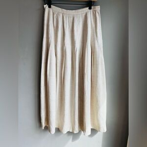 Vintage 80’s/90’s Cream and Pink Linen Blend Pleated Women's Skirt Size 10